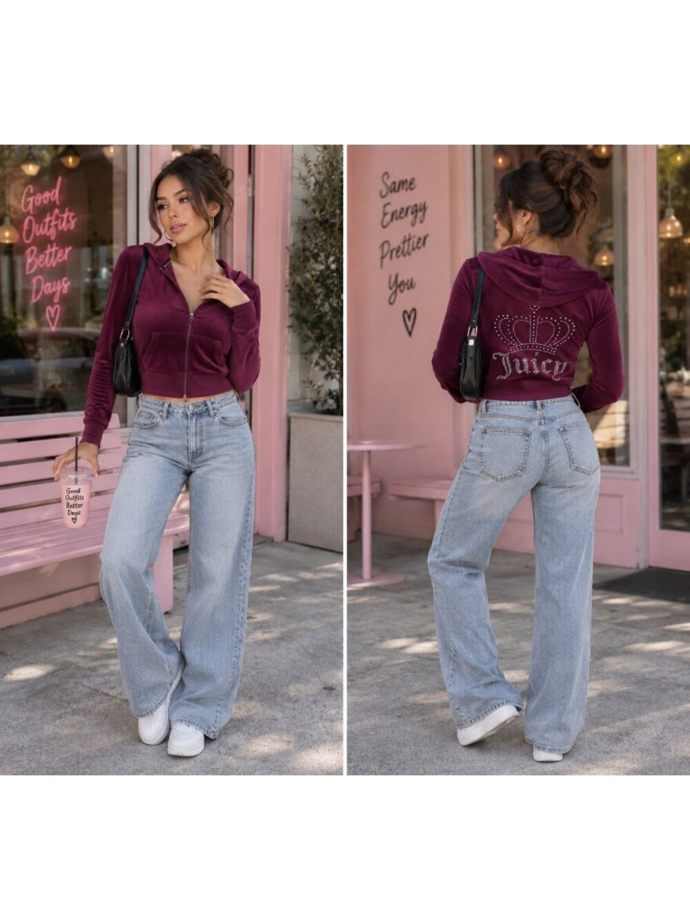 Juicy Couture Bling Velour Hoodie Y2K Bedazzled Rhinestone Crown Burgundy NEW M